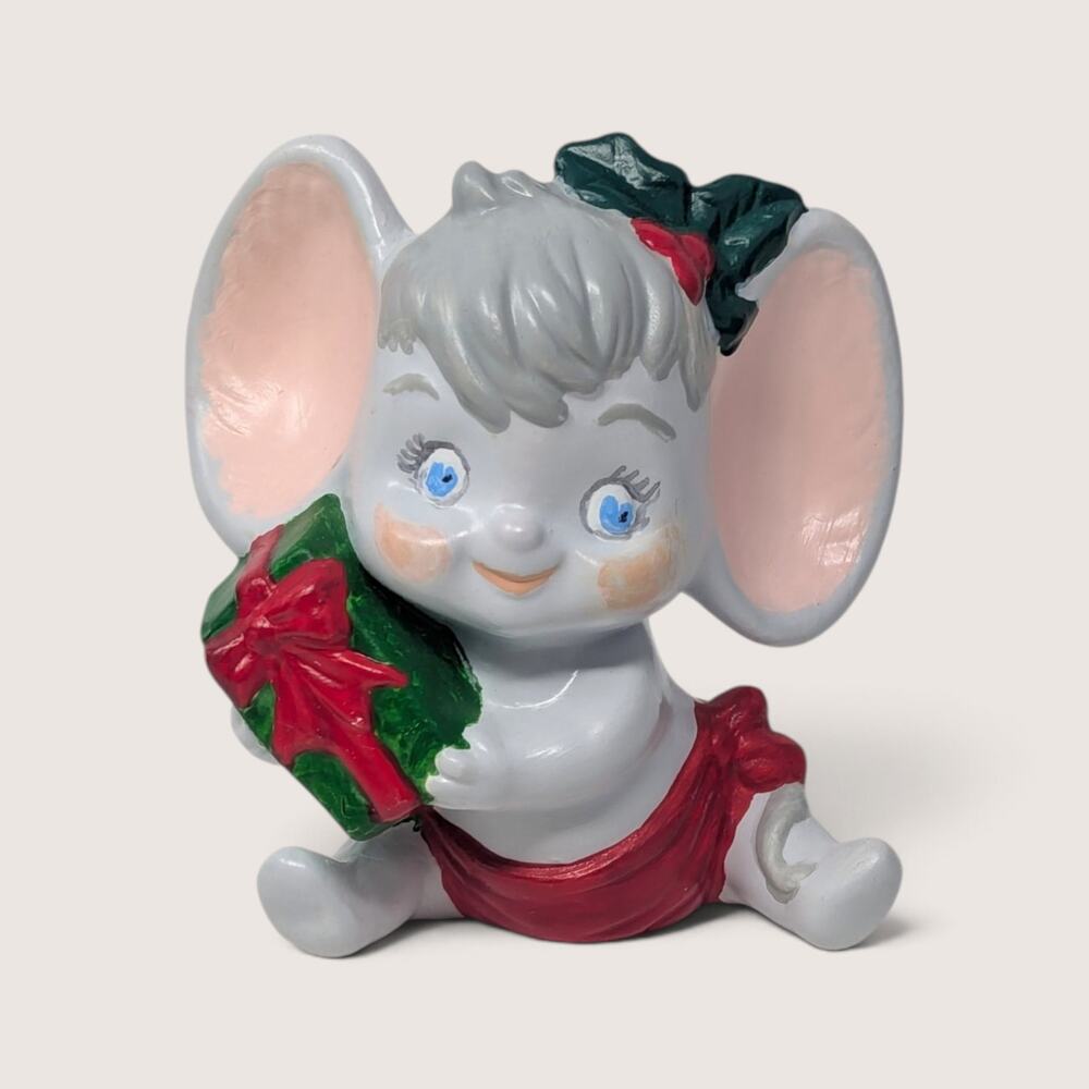 Vintage Handpainted Ceramic Christmas Mouse Figurine